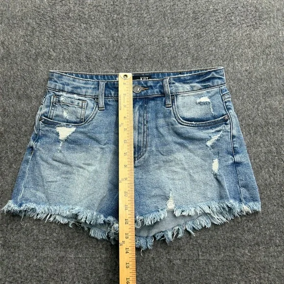 Kut from the Kloth Jane High Rise Denim Short Women Sz 2 Blue Distressed Summer - Picture 6 of 8